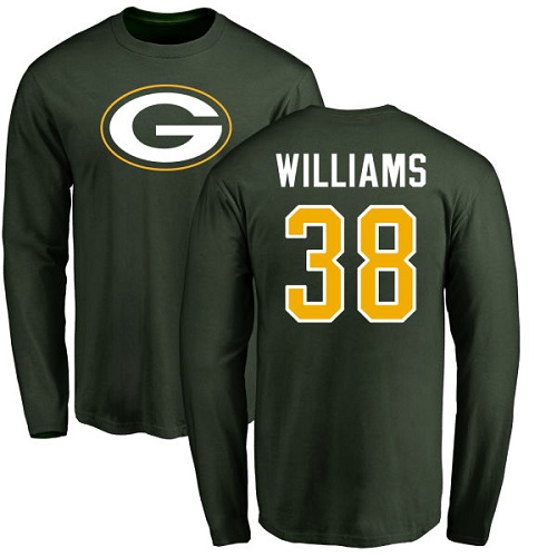 Men Green Bay Packers Green #38 Williams Tramon Name And Number Logo Nike NFL Long Sleeve T Shirt